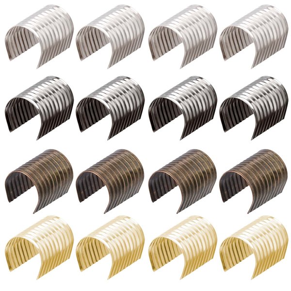 OIIKI 160PCS Leather Rope Clips Foldable Metal Fastener Cylindrical Opening Crimps for Leather Cords, Strings, DIY Crafts Jewelry Making for Earrings Bags -Light Gold, Black, Bronze, Silver-8.4x14mm