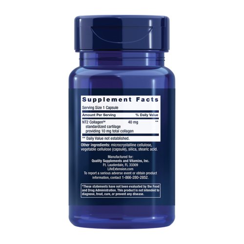 Life Extension NT2 Collagen - Undenatured Type II Collagen Supplement to Support Joint Mobility – Type 2 Collagen for Joints Cartilage Health - Non-GMO, Gluten-Free, Once-Daily - 60 Small Capsules