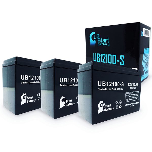 3-Pack UB12100-S Universal Sealed Lead Acid Battery (12V, 10Ah, F2 Terminal, AGM, SLA) Replacement - Compatible with Schwinn S500, S350, Missile FS, S180, S750, S600, Razor Rebellion Chopper