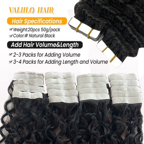 Tape in Hair Extensions Kinky Curly Remy Human Hair Extensions 14 inch 50g 20pcs 3C Curly Hair Extensions Tape ins Double Sided Seamless Adhesive Glue in Real Natural Hair Extensions for Black Women