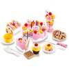HenMerry 75PCS Birthday Cake Toy DIY Cutting Cake Play Set Kids Play Kitchen Food Pretend Play Cake Toy Best for Girls Birthday Party Gift (75PCS Pink)