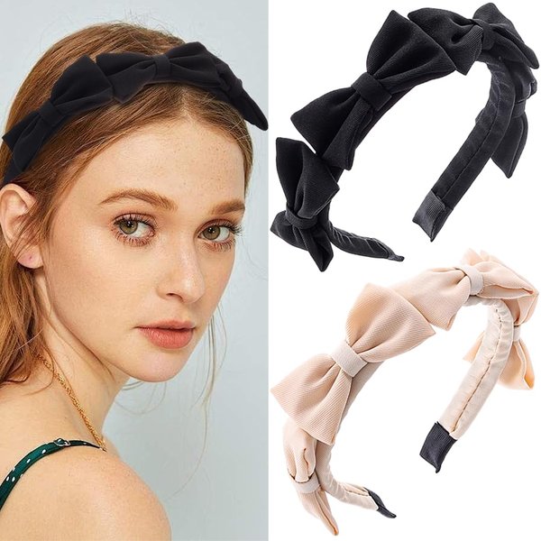 Yovic Bow Headbands Black Bowknot Hairbands Beige Bow Knotted Headpiece Multi Bows Hair Accessories for Women and Girls (Black)