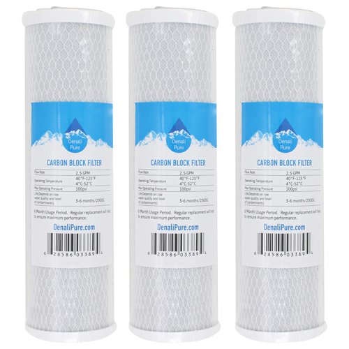 Denali Pure 3-Pack Replacement for Compatible with PurePro FS401-DI Activated Carbon Block Filter - Universal 10 inch Filter Compatible with PurePro Aquarium RO/DI System Brand