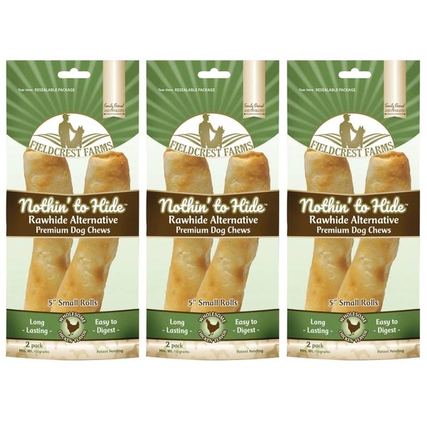 Fieldcrest Farms Nothing to Hide Natural Rawhide Alternative 5'' Rolls for Dogs - 3 Pack (6 Chews) Premium Grade Easily Digestible Chews (Chicken)