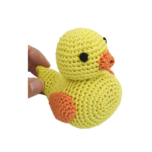 Skelapparel Endless Fun Dog Teeth Cleaning Cotton Crochet Squeaky Dog Toy for Small Dogs - Yellow Duck