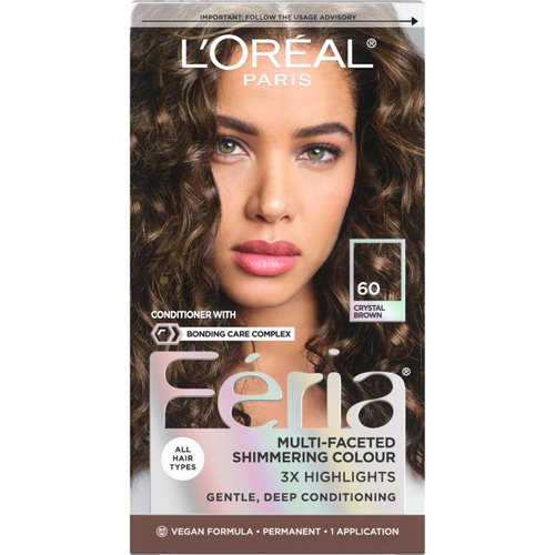 L'Oreal Paris Feria Multi-Faceted Shimmering Permanent Hair Color, 60 Crystal Brown (Light Brown), Pack of 1, Hair Dye