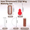 WILLBOND 85 Pieces Hair Extensions Clip Wig Making Set, Includes 50 U-Shape Snap Clips, 10 Curved Needles, 20 T-Pins, 3 Rolls Weaving Thread, 2 Needle Threader for Wig Making Hair Extensions (Brown)