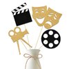 Theatrical Mask Centerpiece Sticks, Comedy Movie Night Theme Party Decorations, Film Festival Theme Birthday Party Decoration, Hollywood theme Movie Party Table Supplies 12 Pieces Gold Black