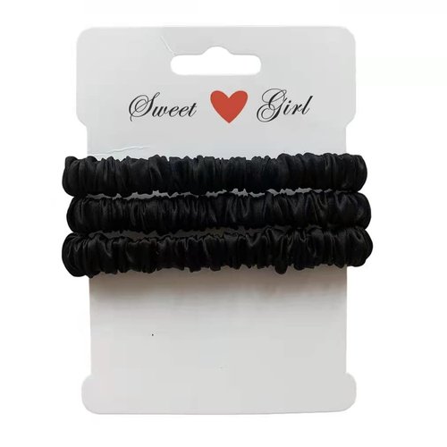 MAXFEEL 100% Pure Muberry Silk Hair Scrunchie Small Silk Scrunchy Skinny Hair Ties scrunchie holder for Breakage Prevention Black 3 Pack