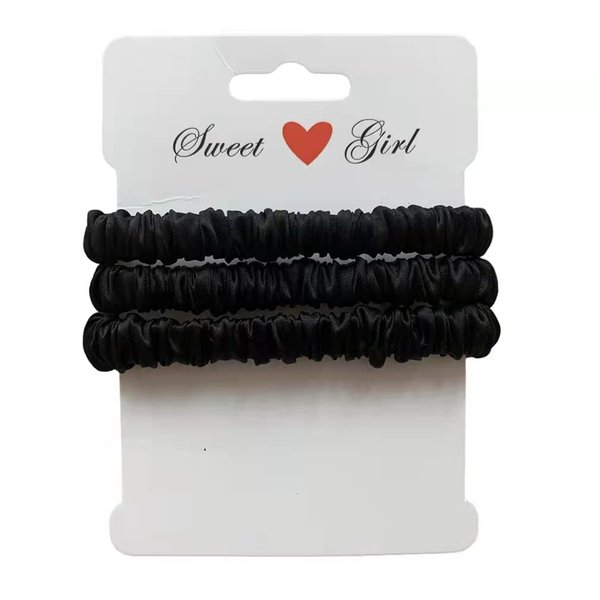 MAXFEEL 100% Pure Muberry Silk Hair Scrunchie Small Silk Scrunchy Skinny Hair Ties scrunchie holder for Breakage Prevention Black 3 Pack