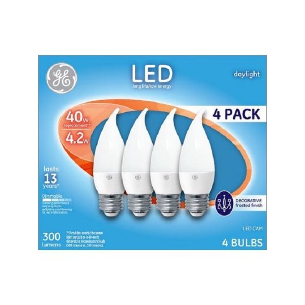 GE 40w Led Daylight Medium Base White Decorative Frosted Light Blub 4-pk