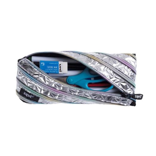 ZIPIT Metallic Pencil Case for Girls | Pencil Pouch for School, College and Office | Pencil Bag for Kids (Silver)