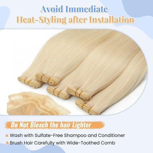 Smartinnov Blonde Hair Extensions for Sew in Hand Tied Real Human Hair Bundles 12 Inch #60 Platinum Blonde Double Weft Hair Extensions Hand Tied Weft Hair Bundles Remy Human Hair for Women 80Gram