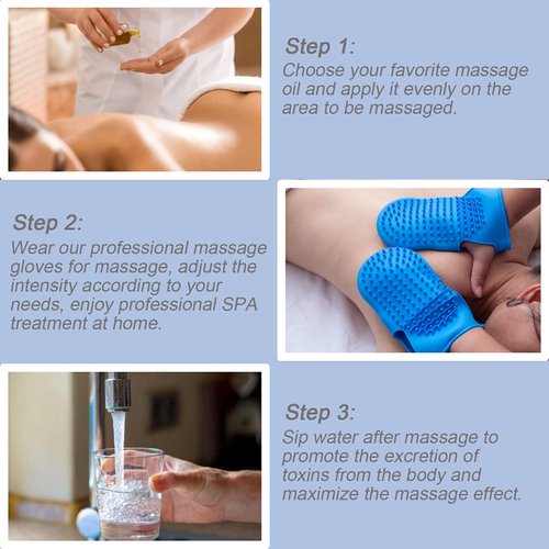 Wumimi 2 Pairs Professional Massage Mitts, Silicone Body Massage Gloves, Two-sided Gentle Body Exfoliating Brush for SPA Massage Skin Care, Anti Cellulite Lymphatic Drainage Tool, Back Scrubber (blue)