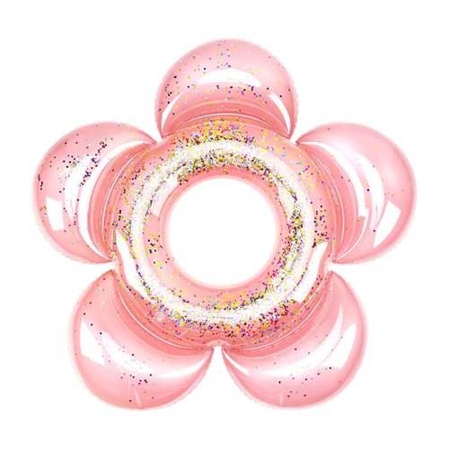 HeySplash Inflatable Swim Rings with Glitter, Flower Shaped Summer Swimming Pool Float Loungers Tube Ring Floatie, Water Fun Beach Party Toys for Kids - Rose Gold