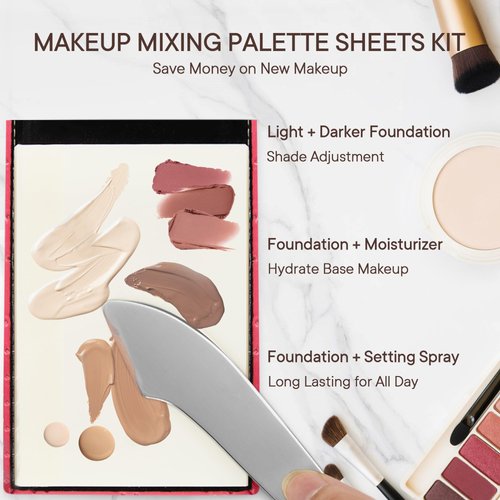 Makeup Foundation Mixing Palette Kit - Alyfini Quilted Leather Foldable Compact Travel Mirror with 100 Disposable Mixing Sheets,Spatula Applicator Tool for Beauty Cosmetics Color Mixer Nail Concealer