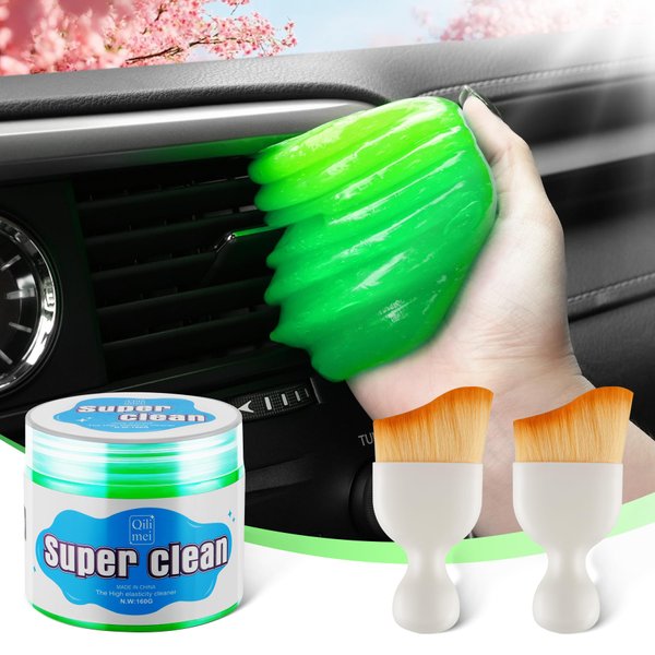 SINGARO Car Cleaning Kit, Universal Car Interior Cleaning Gel and Detailing Brush, Car Putty with 2 Soft Brush Accessories, Car Slime and Dust Brush, Cleaner Gifts for Men Women