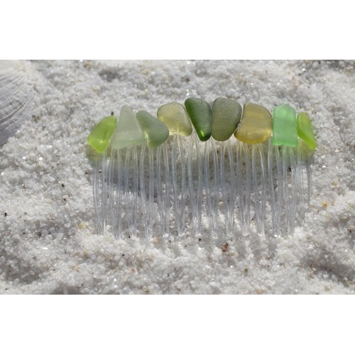 Different Shades of Green Sea Glass Hair Comb