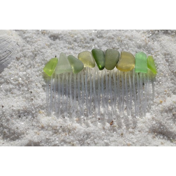 Different Shades of Green Sea Glass Hair Comb