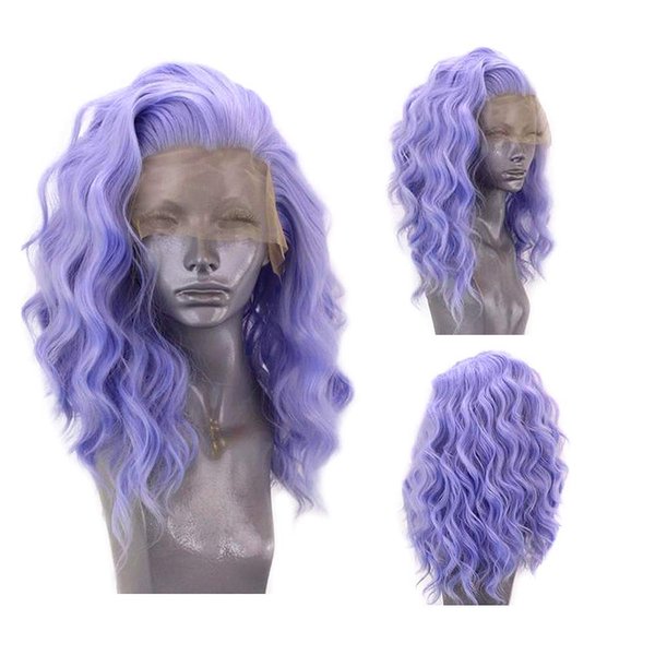 RONGDUOYI RDY Lavender Purple Short Bob Lace Front Wigs for Women Free Part Synthetic Body Wave Wigs with Natural Hairline Glueless Light Purple Makeup Wedding Party Cosplay Wig 16Inches