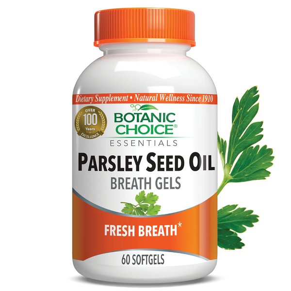 Botanic Choice Parsley Seed Oil- Odor Neutralizer from Within, Treats Bad Breath, Odor Caused by Halitosis, Breath Freshener gels-60 Softgels