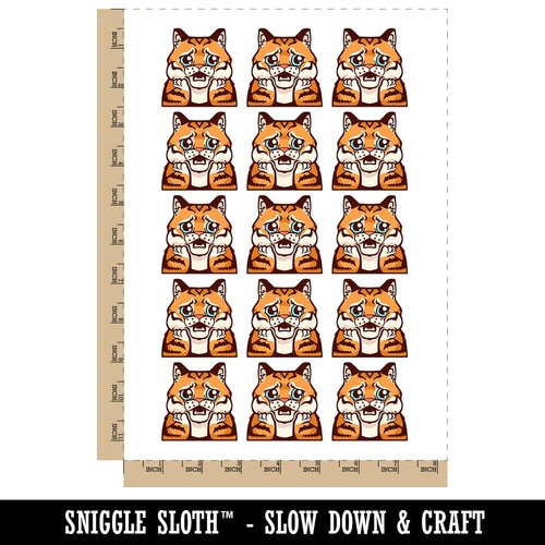 Distressed Striped Cat Looks Worried Temporary Tattoo Water Resistant Fake Body Art Set Collection - 15 2" Tattoos (1 Sheet)