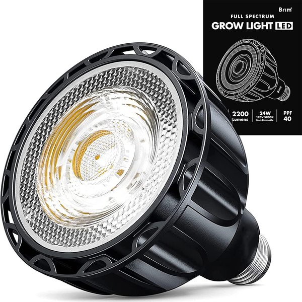 BRIM Grow Light Bulb for Plants, High PPFD 1100μmol/m²/s (1ft), Full Spectrum 24W (300W Equivalent) LED Grow Light Bulb, Grow Lights for Indoor Plants, E26 Grow Light Bulbs, 1-Pack (5800K, SOL 24W)