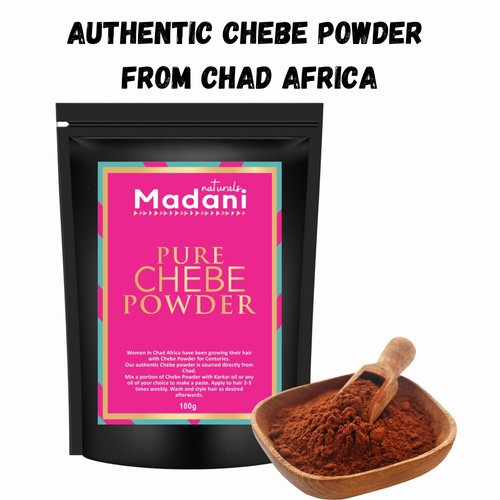 Madani Naturals Authentic Pure Chebe Powder From Chad Africa - Natural Organic Ingredients, Healthy Hair Growth Formula, Helps Prevent Breakage - Dry Damaged Coarse Kinky Chebe Hair Mask (100g)