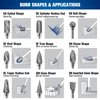 JEEKVISEN Tungsten Carbide Burr Set Die Grinder Bits 1/8" Shank 10Pcs - Double Cut Rotary Burr for Metal Deburring, Finishing, Carving, Grinding, Polishing, Engraving, Drilling