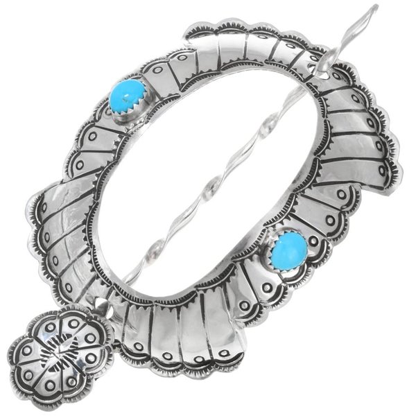 Navajo Turquoise Hammered Silver Hair Stick Barrette 1730