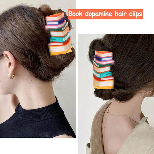 Back To School Hair Clips for Women Girls Orange Book Shape 3.5 Inch Hair Clips Cute Hair Jaw Barrettes for Women Teachers Appreciation Gift Thick and Thin Hair Accessories