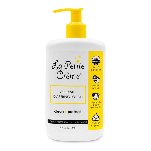La Petite Creme French Premium Diapering Lotion - Diaper Cream Alternative to Baby Wipes - Gentle Moisturizer & Skin Cleanser with USDA Certified Organic Ingredients - Baby Essentials (8 oz)