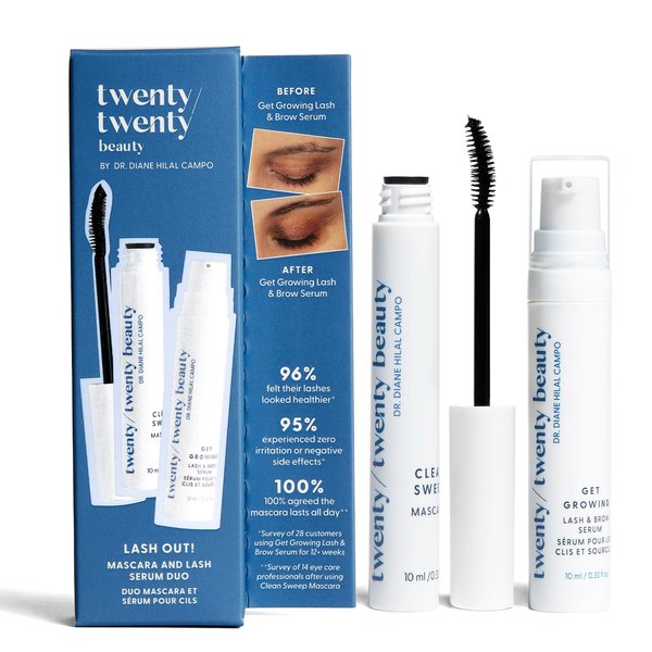 twenty/twenty beauty - Lash Out! Clean Sweep 24H Eyelash Mascara and Lash & Brow Serum Duo for Longer, Fuller, Thicker Looking Lashes - Natural and Physician Developed (Packaging May Vary)