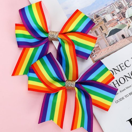 Doneace Gay Pride Day Hair Bow Clips Rainbow Hair Pins for Kids Girls Bow Hair Barrettes Colorful Alligator Clips Glints Hair Accessories for Holiday Party Parade Headwear Decorations 2Pcs