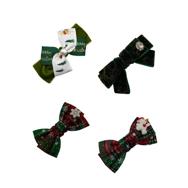 Experience the Magic of Christmas with Our Set of 4 Handmade Velvet Hair Clips – Adorned in Festive Plaid Bows and Velvet Green Ribbon. Perfect Accessories for Girls, Toddlers, Kids, and Women