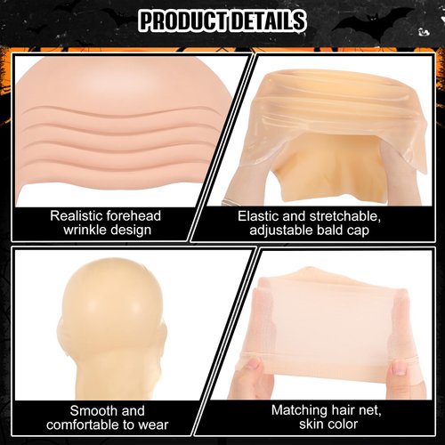 2 Packs Halloween Bald Caps Makeup Latex Bald Head Wig Cap Bald Hat Costume Accessories for Adults (Assorted Style)