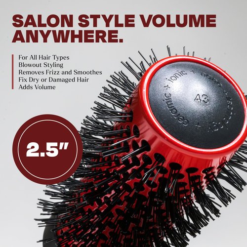 Ion Infused Ceramic Round Brush | Salon Quality Brush for Blow Drying | Fixes Dry or Damaged Hair | 2.5” Roller Brush for Wet & Dry Hair by TheSalonGuy