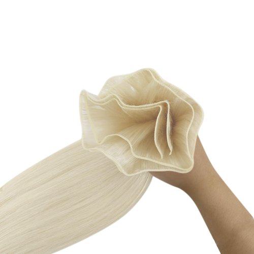 Full Shine Genius Weft Hair Extensions Hand Tied Weft Human Hair Extensions Color White Blonde Hair Extensions Hand Tied Weft Human Hair Extensions Remy Straight Hair Weft Extensions 18 Inch 80G