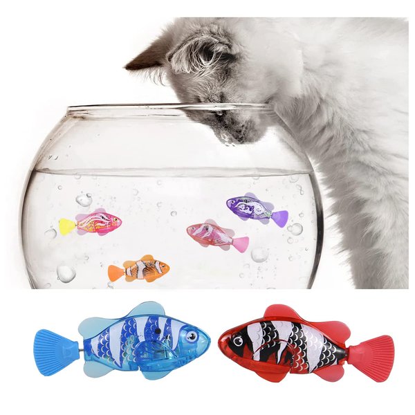TECZERO Robot Fish Water Activated, Swimming in Water with LED Light, Electric Bathtub Toys for Pets, Cats, Dogs (Orange+Pink)