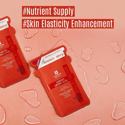 Leaders Mediu Amino Firming & Lifting Facial Sheet Mask | Amino Acid Complex, Vitamin A, Collagen | Reduces Fine Lines, Improves Elasticity, for All Skin Types (5 Sheets)