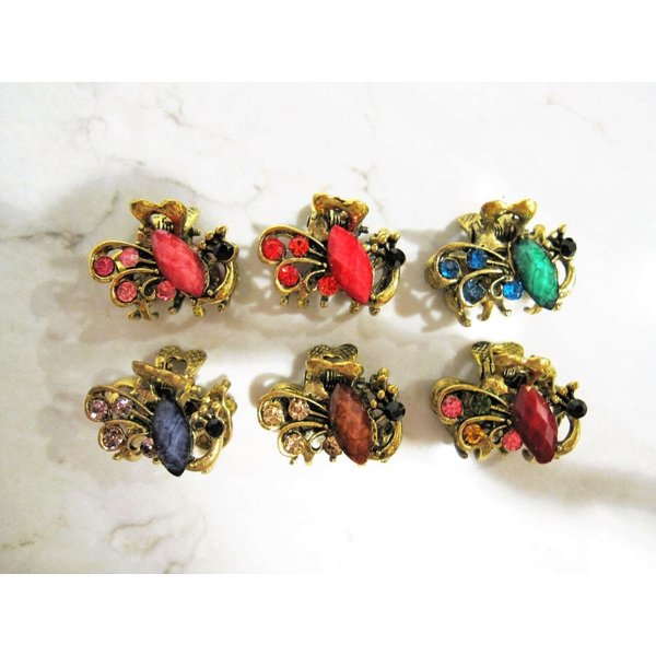 small mini metal jeweled antique peacock bronze hair claw clip (Primary color: Red)