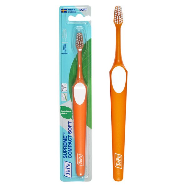 TEPE Supreme Compact Toothbrush, Soft Bristle Toothbrush, Tapered Brush Head for Sensitive Teeth and Gum Care, Adult, 1 Pack