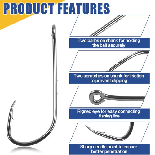 AGOOL Baitholder Fishing Hooks, 50/150pcs Bait Holder Hooks Barbed Shank Beak Long Shank Hooks Offset Shank with 2 Barbs J Hooks Snelled Hooks Bait Keep Hooks for Saltwater Freshwater Fishing
