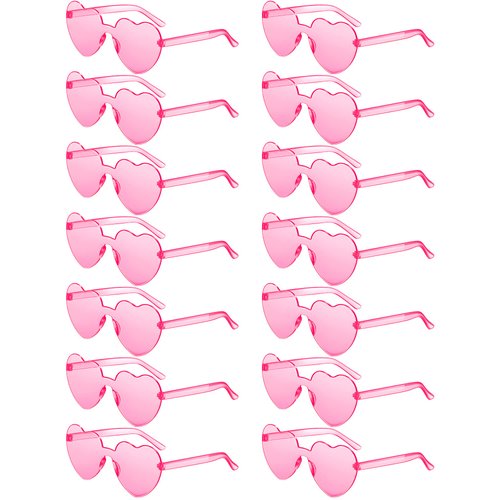 14 Pairs Heart Shaped Rimless Sunglasses Frameless Heart Sunglasses Transparent Candy Color Glasses Tinted Eyewear(Pink)