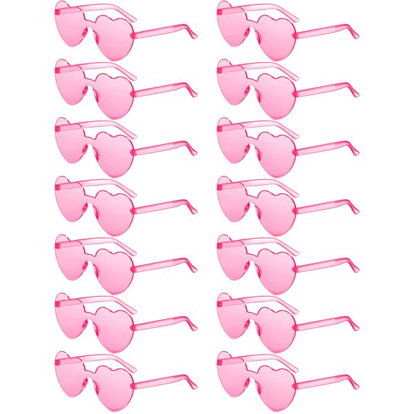 14 Pairs Heart Shaped Rimless Sunglasses Frameless Heart Sunglasses Transparent Candy Color Glasses Tinted Eyewear(Pink)