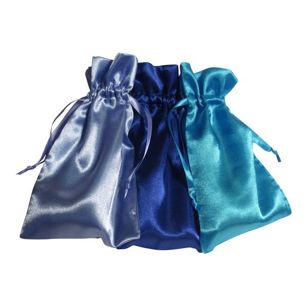Tarot Bags: Blue Passion Colors Satin Bundle of 3: Royal Blue French Blue and Turquoise (5" X 8" Each)