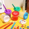 40 Pieces Spill Proof Paint Cups with Paint Brushes for Kids Paint Cups with Lids for Kids Toddler Painting Tools Brushes for Watercolor, Tempera, Washable, Acrylic, Crafts