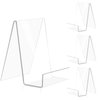 trophable 4 Pack Acrylic Book Stand Clear Book Display Easel Holder for Displaying Tablets,Newspaper, Magazines, Notebooks,Textbooks CDs, etc.(Clear-Small)