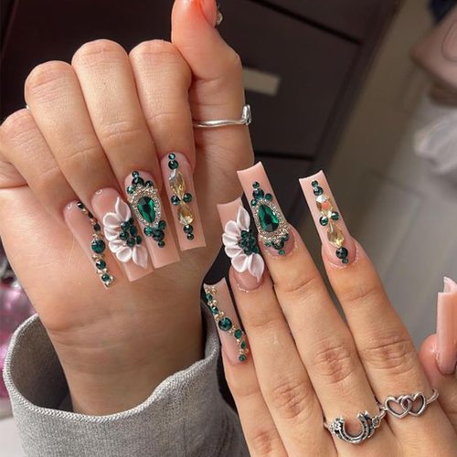 10Pcs 3D Nail Charms Emerald Crystal Nail Rhinestones and Gems Gold Luxury Metal Nail Jewels Sparkling Alloy Nail Charms for Acrylic Nail Supplies Silver Nail Art Charms for Women DIY Nail Accessories