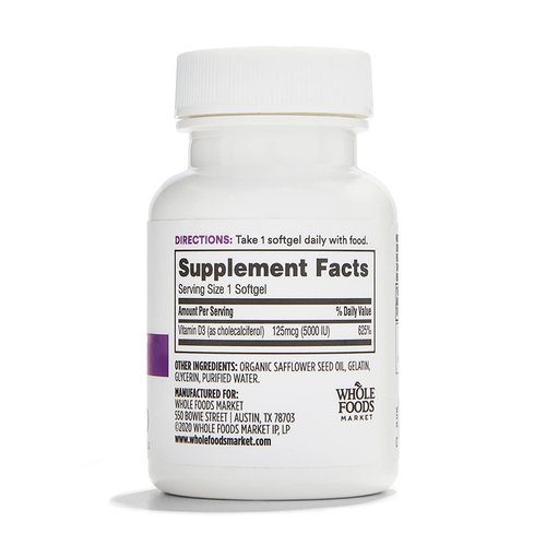 365 by Whole Foods Market, Vitamin D3 5000 IU, 120 Softgels, Package May Vary